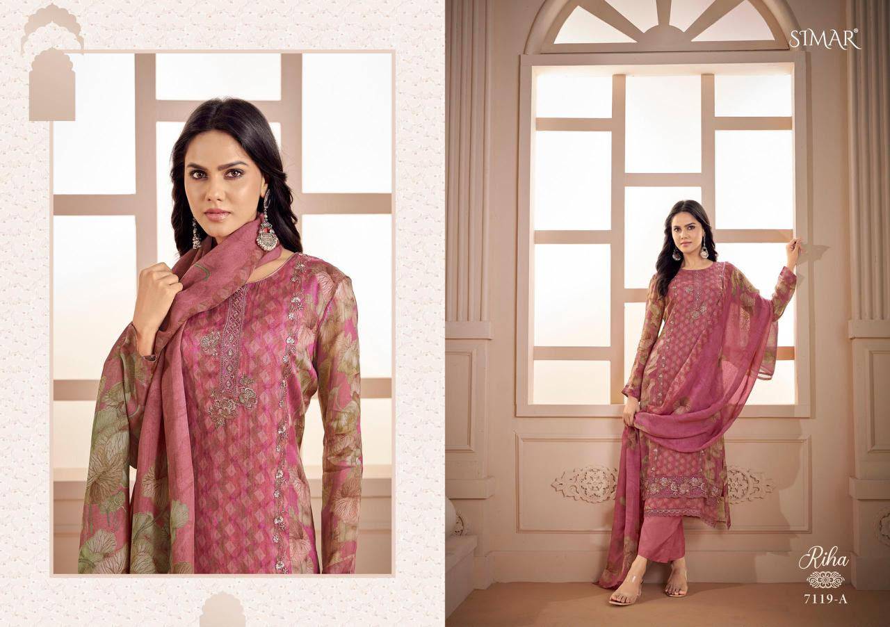 Riha By Glossy 7119A To D Series Stylish Beautiful Colourful Muslin Dresses At Wholesale Price